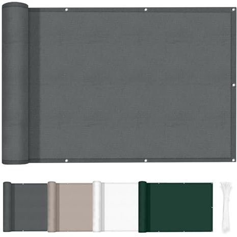 HENG FENG Brise Vue Balcon 0.7x8m, Protection UV, Résistance au Vent, Matériau PES Imperméable et Durable, avec Attaches de Câble, Anthracite