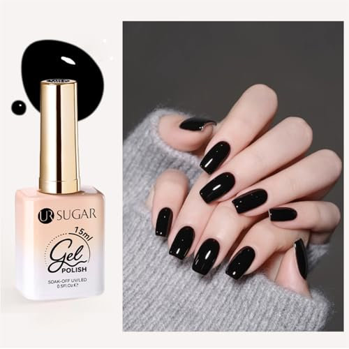 UR SUGAR UV Nagellack Schwarz, 15ML Gel Nagellacks Schwarz Gels Nail Polish UV LED Soak Off Gelnägel, Nagellack Farben für Nageldesign Home