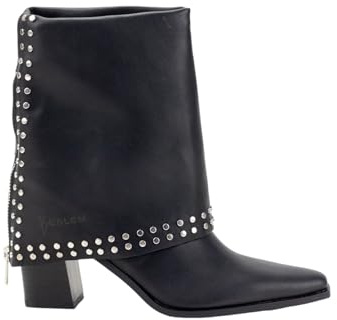 KESLEM Bottines pour femme à talon 8 cm, noir avec clous, synthétique, Noir , 39 EU