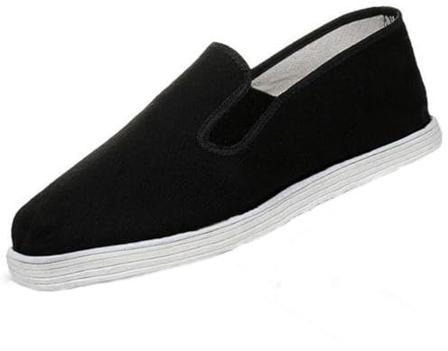 Wttagkl Kung Fu Tai Chi Schuhe Handgestrickt - Leichte & Atmende Kampfkunstschuhe aus 5-lagiger Baumwolle für Zuhause, Senioren | Unisex Schwarz | Peking Tradition,Klassisch Schwarz-43 EU