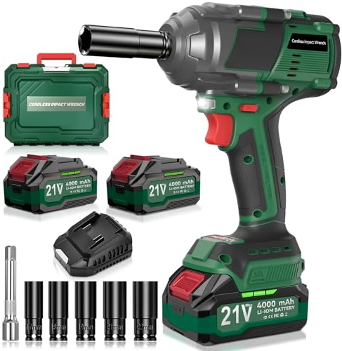 blayram 1000 Nm Avvitatore a Impulsi Brushless Compatibile con batterie Ma-kkita 18V, Avvitatore a Batteria da 1/2 pollice con 2 batterie da 4,0 Ah, Avvitatore ad Impulsi con 5 bussole per auto e casa