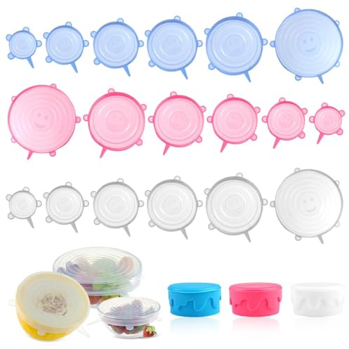 18 Pieces Silicone Stretch Lids, 6 Different Sizes Silicone Food Covers