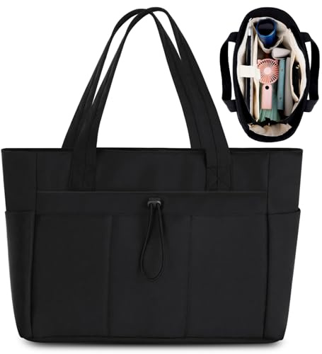 Aucuu 15.6 Bolso Mujer Acolchado Grande, Bolsa Acolchado Grande Tote Bag, Bolso Shopper Mujer, Bolso Bandolera, Bolso Ordenador Portátil, para Negocios Escuela Viajes -Negro