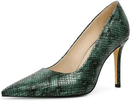 EDEFS Escarpins Femme Talon Aiguille 9 cm Cuir Verni Bout Pointu pour Mariage Décontracté & Événements Festifs Serpent Vert EU37