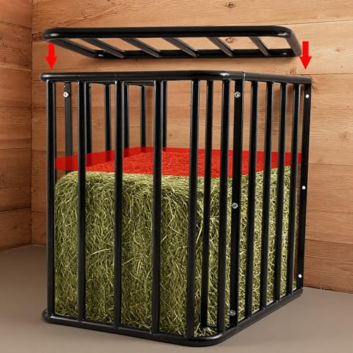 Otoolling Flat Wall/Corner Hay Feeder for Horse, Large Hay Rack Feeder Blanket Holder, 2.5 Healthy Slow Eating Prevents Waste, Easy Assembly for Goats Sheep Indoor Outdoor(Flat Wall with Lid)