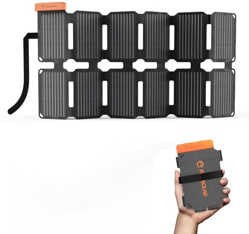 Flexsolar Mini caricatore solare pieghevole da 36 W, impermeabile, con connettori USB-A/USB-C/DC per stazioni di alimentazione, smartphone, tablet, power banks all'aperto, campeggio, emergenza
