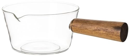 Pot en verre, pot à lait, casserole en verre transparent de 600 ml avec poignée et bec en bois, mijotage antiadhésif pour nouilles, pâtes, soupe, lait et aliments pour bébés