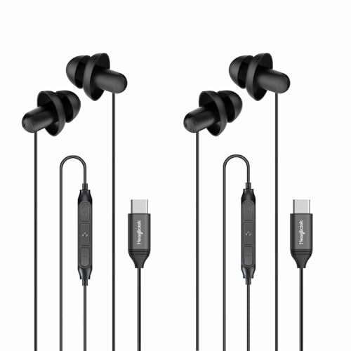 Hearprotek 2 Pares de Auriculares USB c para Dormir, Auriculares con micrófono de Silicona Aislamiento de Ruido Tipo c Auriculares para teléfonos Android, Ideal para Dormir, Relajarse, ronquidos