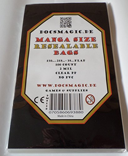 docsmagic.de 100 Resealable Manga Bags 5-9/10x 8-6/10+ 1-1/2 Flap- 2 Mil