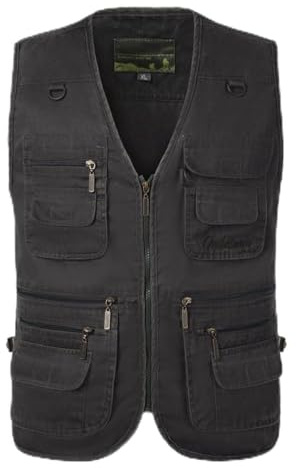 HZQIFEI Homme Multi-Poches Gilet de Pêche Gilet de Plein air Veste sans Manches pour Veste de Sport Gilet Journaliste MJ09 (Gris foncé, 6XL)