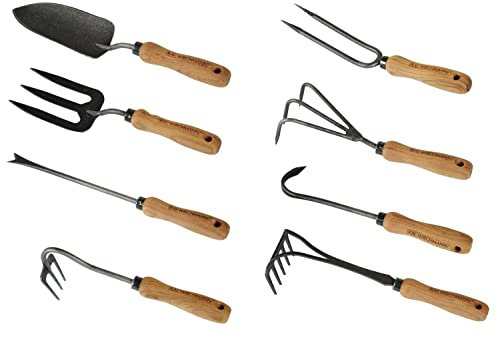 Teak Gartenwerkzeug Set Roma 8-TLG. Gartengeräte geschmiedet Teak Griff Premium
