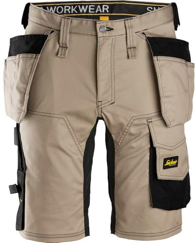 Snickers Workwear AllroundWork Slim Fit Stretch Arbeitsshorts mit Holstertaschen 6141, Khaki/Schwarz, 46