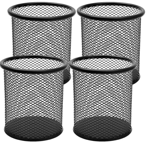 DIFIT Portapenne in metallo, porta penne nero, portapenne da scrivania, Portapenne rotondo, 4 pezzi porta penne porta matite per scrivania, Ø:9cm*H:10cm