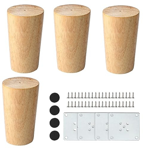 DBREAKS Möbelfüße Holz, 4 Stück Massivholz Konisch Ersatz Tischbeine, 8cm Möbelbeine mit Montageplatten & Schrauben, Sofafüße&Sockelfüße&Tischfuß für Stühle, Schrank, Sofa, Couchtisch, TV-Schrank