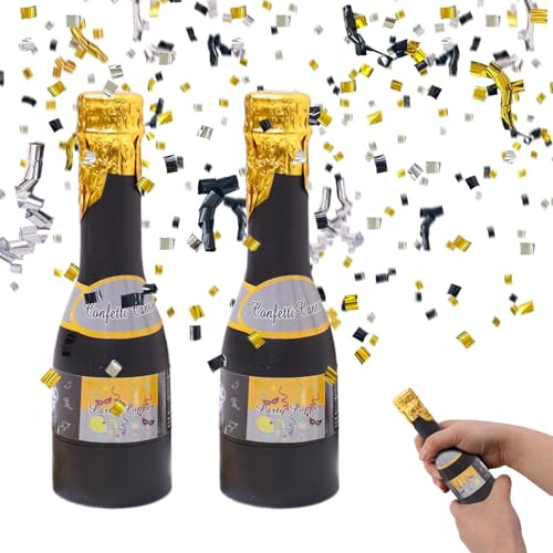 Sparacoriandoli Laurea, Hillylolly 2 Pezzi 16 * 4,5cm Bottiglia Spara Coriandoli, Oro Nero e Argento, Decorazioni per Feste, Compleanni, Matrimoni