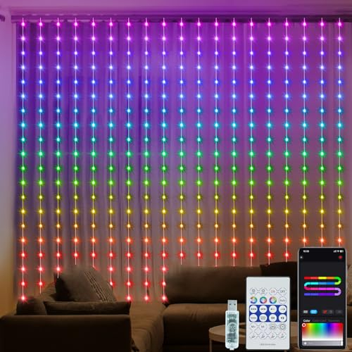 DBFAIRY Rideau lumineux à 300 LED, 2 x 3 m, avec puce intégrée, 72 modes, étanche, USB, avec télécommande/application pour fête, Noël, décoration intérieure et extérieure