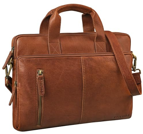 STILORD Raihn Porte-Documents 13.3-14 Pouces Cuir Pochette Ordinateur Étroite Sac de Travail Homme Housse Pc Portable en Cuir Veritable Couleur:maraska - Marron
