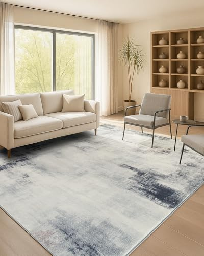 SONGMICS HOME Wohnzimmer Teppich, 160 x 230 cm, moderner Abstrakter Stil, Rutschfester Teppich, maschinenwaschbar, für Schlafzimmer, Badezimmer, Flur, Esszimmer, Taubengrau TAR077G11