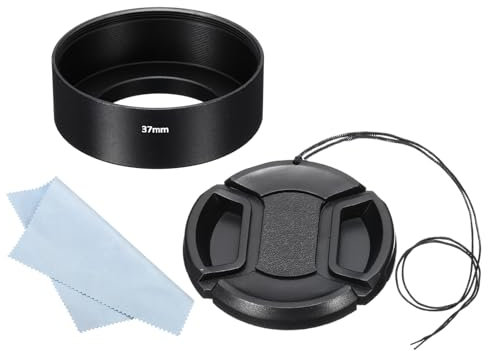 PATIKIL 37mm Lens Hood, Standard Focus Frosted Surface Anti-reflective Inside Hood with 52mm Lens Cap and Cloth for Camera Lens, Black for Nikon, for Fujifilm, for Pentax, for Leica