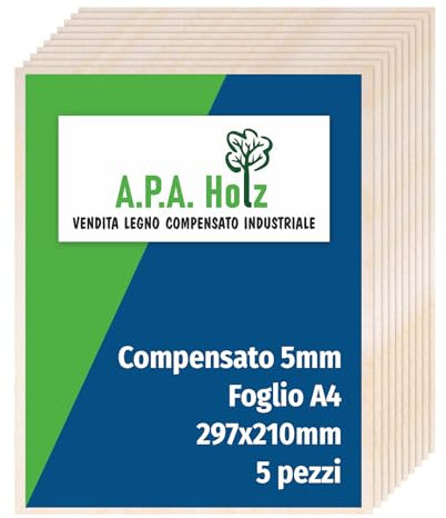 APA Holz Contreplaqué de bouleau 5 mm, feuille A4, panneaux multicouches de bouleau, contreplaqué bois de qualité professionnelle B/BB, bricolage, pyrographie, tronçonnage, bois à décorer|297 x 210 mm