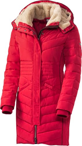 Emilia Parker Damen Wintermantel, komplett warm wattierter Damen Parka, Winterjacke lang & tailliert, mit Teddyfutter, Rot, Gr. 36