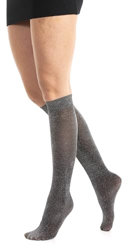Gi&Gi gambaletti colorati donna DA 3 PAIA.Calze al ginocchio da donna in blliranti filati glitter 40 DEN (IT, Testo, Taglia unica, Regular, Regular, NERO ARGENTO)