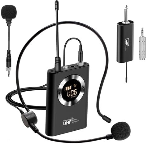 Drahtloses Mikrofon Headset, Kopfmikrofon Lautsprecher System, Professionelle UHF Handmikrofone für Sprachverstärker, mit LED Digitalanzeige, Geeignet für Unterricht, Fitnesstrainer, Reiseleiter