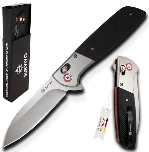 SK1 Klappmesser - Taschenmesser aus D2-Stahl mit Titan-Beschichtung & G10 Griff - Outdoor Einhandmesser für Survival, EDC, Alltag & Abenteuer (G10 Metall/Schwarz)