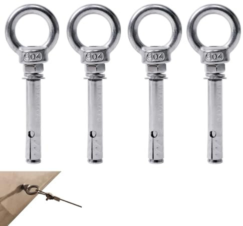 4PCS M8 x 70 mm Expansion Eye Bolts, 304 Stainless Steel Lifting Eye Bolts Wall Eye Expansion Anchor Bolts with Ring Masonry Concrete Screws for Living Lifting, Various Engineering Lifting Equipment