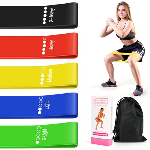 AOOSA Bandas Elasticas Fitness, Set de 5 Juego de Bandas Resistencia, 5 Niveles de Cintas Elasticas Musculacion, Bandas Elasticas para Yoga, Pilates, rehabilitación, hogar con Bolsa de Transporte