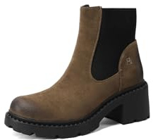 QUEEN HELENA Stivaletti Chelsea Stivali con Tacco Basso Donna X33-87 (Khaki, Taglia unica, Sistema Taglie Calzature EU, Adulto, Donna, Numero, Media, 35)