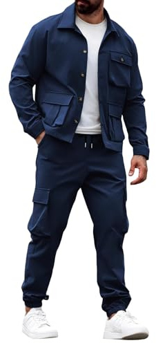 Men's Cargo Jacket and Pants Set, 2-Piece Tactical Outfit with MultiPockets, Button Up Jacket with Joggers,Men Workwear Set, Casual Streetwear