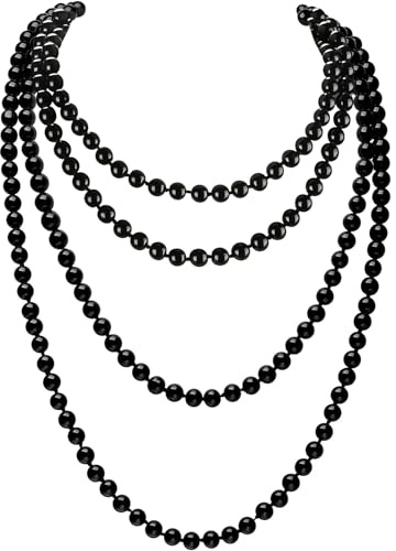 HPMAISON Pearl Necklaces 150cm Long Necklace for Women 1920s Simulated Pearl Necklaces Gatsby Costume Jewellery String Beads Fake Pearls Vintage Long Choker for Fancy Dress Sweater Accessories