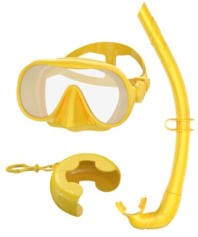 Equipo de snorkel para adultos – Gafas de natación panorámicas | Con caja de almacenamiento, correa ajustable y tubo de buceo plegable, para entrenamiento, vacaciones en la isla, aventuras submarinas
