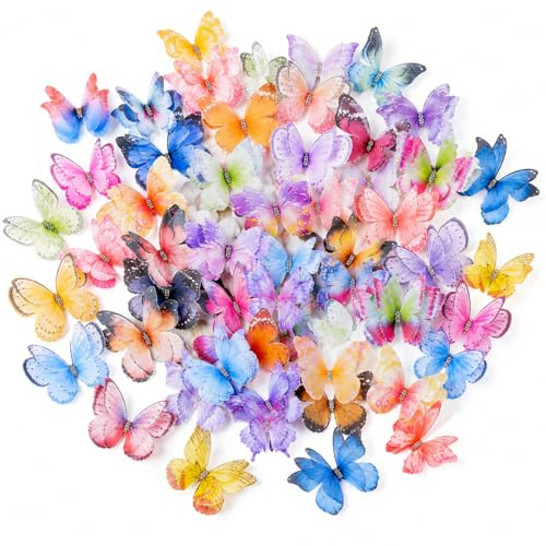 FuYelng 100 Piezas Mariposas Decorativas, Mariposa Decoración Organdí 3D