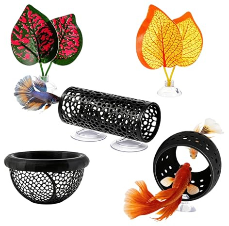 QhgPnt 5PCS Betta Fish Accessories, Betta Hammock, Aquarium Decorations Set with Suction Cups Safe Resting Spot Bed House Hide Accessories for Beta Fish Shrimp