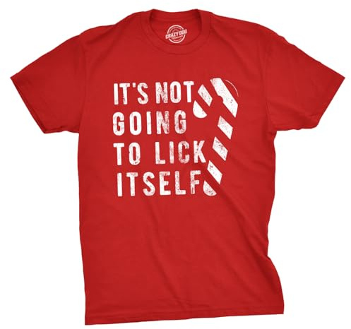 Funny Christmas Shirt for Men – Its Not Going to Lick Itself Candy Cane Graphic Tee – Soft Ringspun Cotton Novelty Holiday T Shirt for Casual Winter Wear and Festive Seasonal Gatherings Red XL
