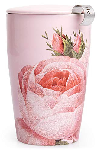 Tea Forte Kati Cup Taza de infusión de té de cerámica con cesta de infusor y tapa para remojar, Jardin