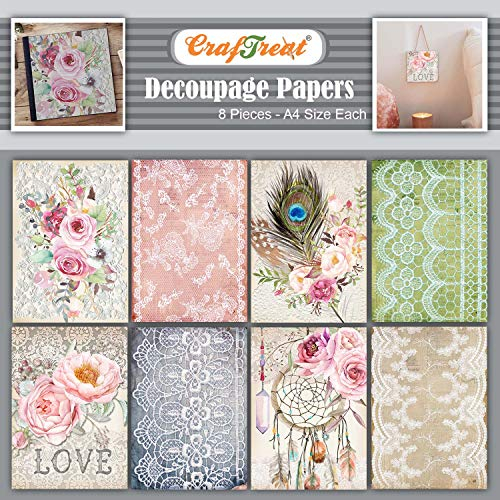 CrafTreat Reusable Boho Decoupage Paper for Crafts - Boho - Size: A4 (8.3 x 11.7 Inch) 8 Pcs - Furniture Decoupage Paper Boho - Decoupage Paper for Wood and Scrapbooking