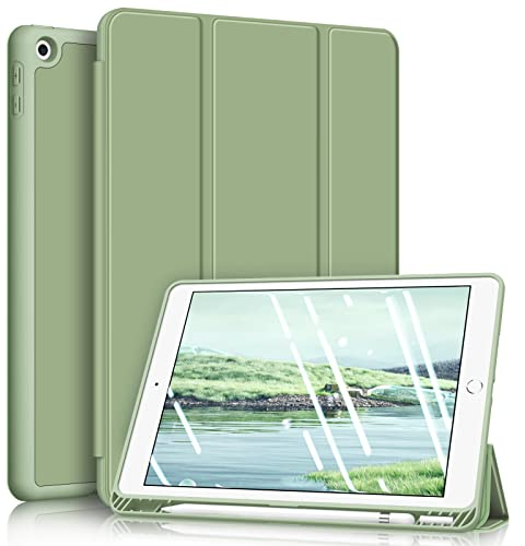 Fintie Hülle für iPad 9. Generation 2021/8. Gen 2020/7. Gen 2019 10.2 Zoll - Superleicht Soft TPU Rückseite Abdeckung Schutzhülle mit eingebautem Pencil Halter, Auto Sleep/Wake, Pastellgrün