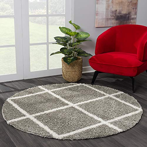 SANAT Madrid Shaggy Teppich Rund - Hochflor Teppiche für Wohnzimmer, Schlafzimmer, Küche - Grau, Größe: 120 cm