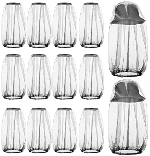 Funtery 12 Pcs Mosquito Head Mesh Face Fly Netting Hood Protecting Sun Fishing Hat with Net for Men Women(Gray)