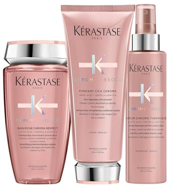 Kérastase, Chroma Absolu, Pflegeroutine mit Shampoo, Conditioner und Hitzeschutz, Für strapaziertes und coloriertes Haar