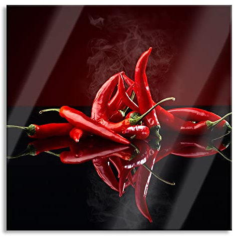 Pixxprint Glasbild, Wandbild auf Echtglas, Feurige rote Chili Schoten, 40x40 cm, inkl. Aufhängung und Abstandshalter