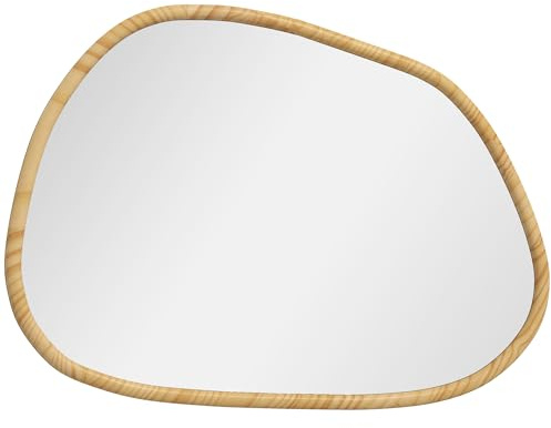 HOMCOM Wandspiegel 70 x 50 cm Unregelmäßig Spiegel mit Rahmen aus Kiefernholz Dekorativer Hängespiegel Badezimmerspiegel für Schlafzimmer Badezimmer Wohnzimmer Flur Naturholz