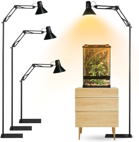 High Reptile Heat Lamp Stand with Lampshade, 360° Adjustable Swing Arm Terrarium Lamp Holder, E26/E27 Ceramic Socket Floor Light Stand for Animals Tortoise Aquarium Vivarium Plants