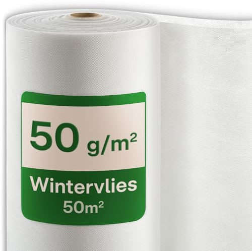 Praknu Tessuto non tessuto invernale per piante, antigelo, 50 g/m², 50 m x 1 m, su rotolo, protezione invernale per piante in vaso, resistente agli strappi e traspiranti, resistente ai raggi UV