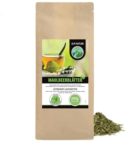 Alpi Nature Tisane Feuille de Murier Blanc 400g, Feuilles de Mûrier Séchées et Coupées, Thé en Vrac