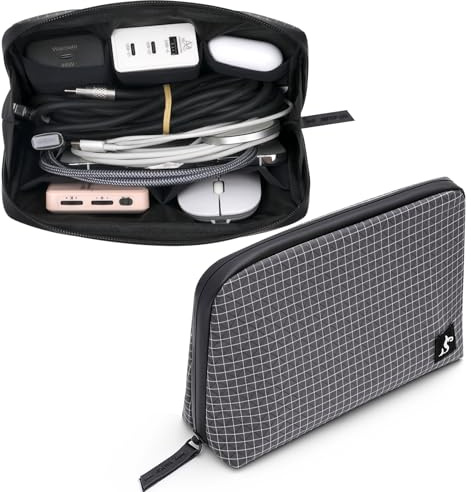 SIMTOP Organizer per cavi piccolo, impermeabile, organizer per cavi da viaggio, borsa elettronica da viaggio, per cavo di ricarica USB, mouse, caricabatterie, accessori per cellulare, power bank, Nero
