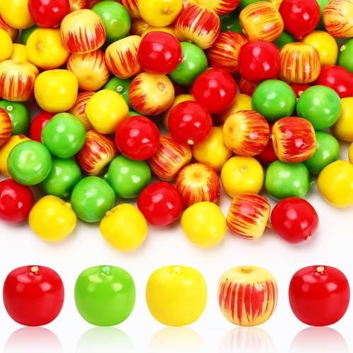 Auroriel 120 Pezzi Mele in Schiuma Mini Mele Artificiali Finte Mele Rosse Verdi Gialle Piccole Mele Autunnali Decorazioni per Scuola Casa Cucina Tavolo